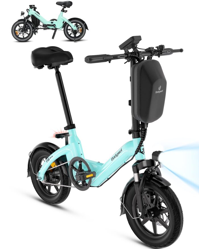 Bodywel T16 PRO 14" Folding Electric Bike for Adult Teenage, Road Legal 250W E Bike with Front Suspension, Disc Brakes, 90% Pre-Assembled, 36V 10Ah, 4.5 inch Display