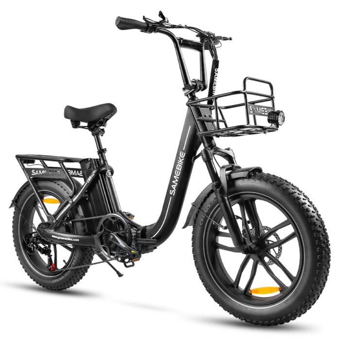 SAMEBIKE Foldable Electric Bike for Adults,20" Fat Tire Ebike with 7 Speed, Max Range 110KM, Dual Shock Absorber, E-bike for Commuting and Off-Road Adventures