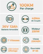 MileCity1 26" Electric Bike for Adults, 7 Speed ​​Electric Bicycle with 36V 13Ah Removable Battery, 25km/h & 80-100km Range E Bike for Urban Commuters with Rear Rack, IP65 Waterproof