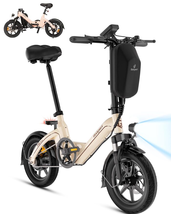 Bodywel T16 PRO 14" Folding Electric Bike for Adult Teenage, Road Legal 250W E Bike with Front Suspension, Disc Brakes, 90% Pre-Assembled, 36V 10Ah, 4.5 inch Display