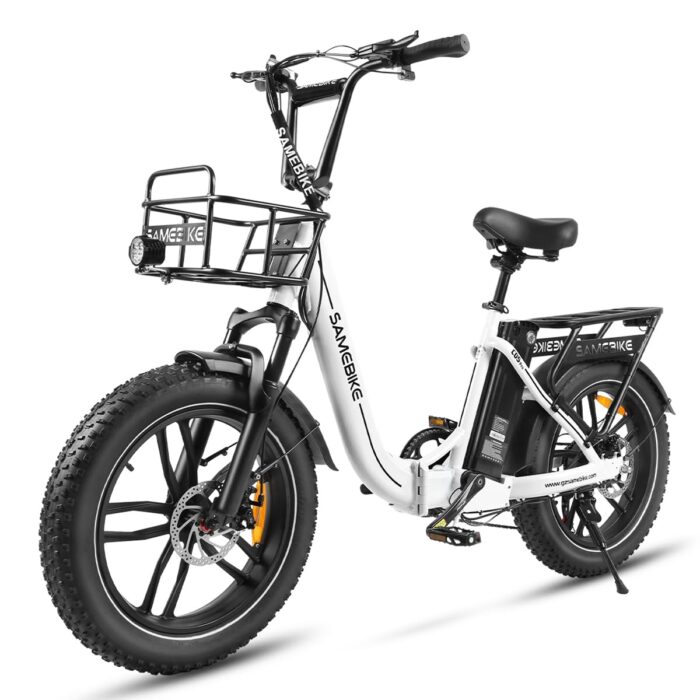 SAMEBIKE Foldable Electric Bike for Adults,20" Fat Tire Ebike with 7 Speed, Max Range 110KM, Dual Shock Absorber, E-bike for Commuting and Off-Road Adventures
