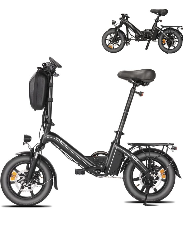 Bodywel T16 PRO 14" Folding Electric Bike for Adult Teenage, Road Legal 250W E Bike with Front Suspension, Disc Brakes, 90% Pre-Assembled, 36V 10Ah, 4.5 inch Display