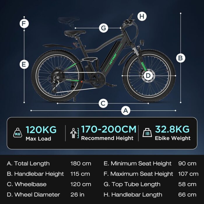 HITWAY 26" 4.0 Fat Tire Electric Bike,Electric Bicycle with 250Watt Moter 48V 15Ah Lithium Battery, 7 Speed Gear E Mountain Bike, range 70-150km