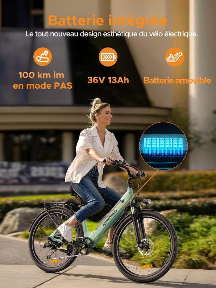 MileCity1 26" Electric Bike for Adults, 7 Speed ​​Electric Bicycle with 36V 13Ah Removable Battery, 25km/h & 80-100km Range E Bike for Urban Commuters with Rear Rack, IP65 Waterproof