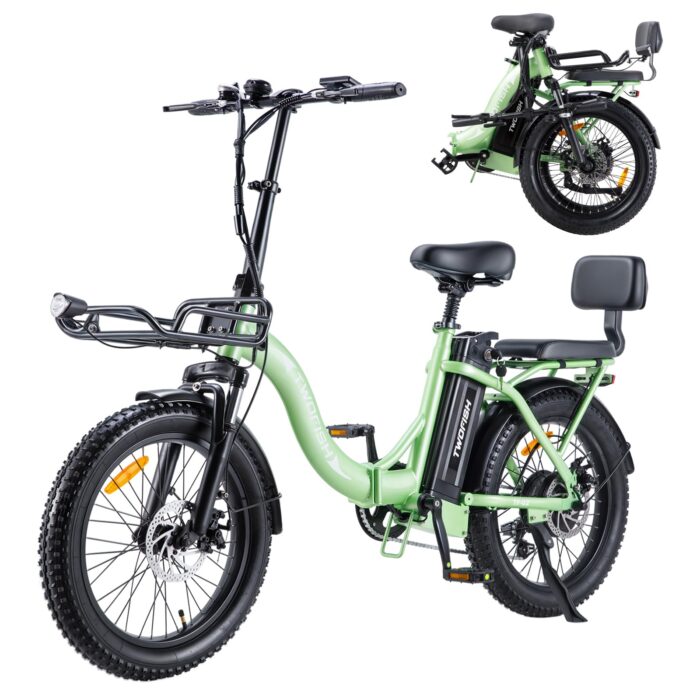 TWOFISH Electric Bike for Adults, 20"*3.0" Fat Tire Folding Electric Bicycle with 36V 17.8AH Removable Battery 7 Speed 25km/h 80-100km Range Disc Brake IP54 Waterproof, TF-2