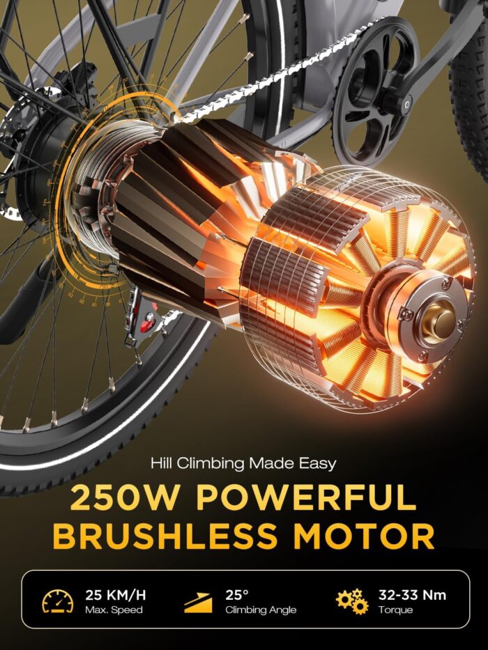 HITWAY BK7S Electric Bike 27.5/29 Inch E-bike, 36V 12.8Ah Removable Battery, 250W Motor up to 25 km/h, 50-80 km Range, MTB EBike City Commuter Electric Bicycle for Adults