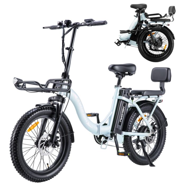 TWOFISH Electric Bike for Adults, 20"*3.0" Fat Tire Folding Electric Bicycle with 36V 17.8AH Removable Battery 7 Speed 25km/h 80-100km Range Disc Brake IP54 Waterproof, TF-2