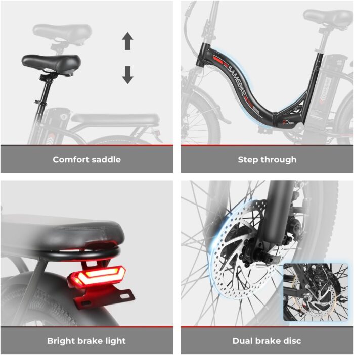SAMEBIKE Foldable Electric Bike for Adults,20" Fat Tire Ebike with 7 Speed, Max Range 110KM, Dual Shock Absorber, E-bike for Commuting and Off-Road Adventures