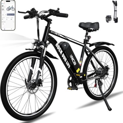 RCB adult electric bike up to 90km (35km in pure electric mode), RK15 commuter mountain e-bike, 26-inch wear-resistant tires & shock-absorbing front suspension 7-speed 36V removable battery
