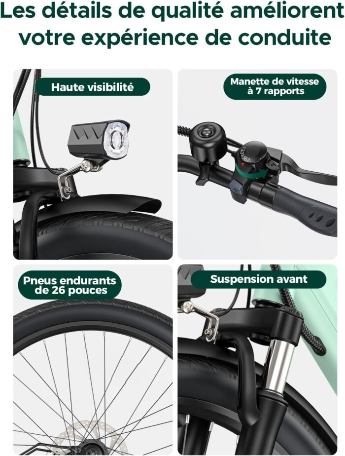 MileCity1 26" Electric Bike for Adults, 7 Speed ​​Electric Bicycle with 36V 13Ah Removable Battery, 25km/h & 80-100km Range E Bike for Urban Commuters with Rear Rack, IP65 Waterproof
