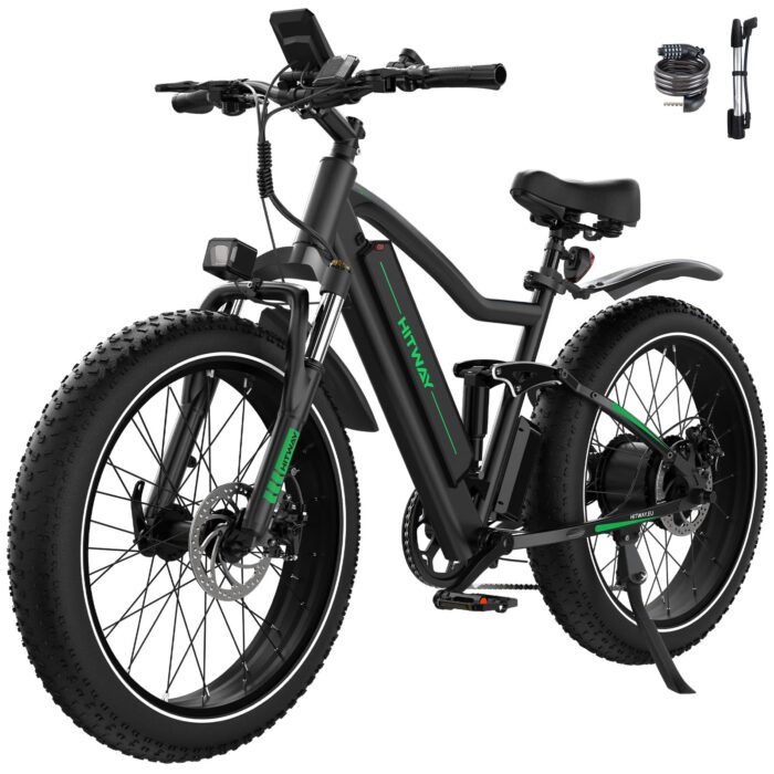 HITWAY 26" 4.0 Fat Tire Electric Bike,Electric Bicycle with 250Watt Moter 48V 15Ah Lithium Battery, 7 Speed Gear E Mountain Bike, range 70-150km