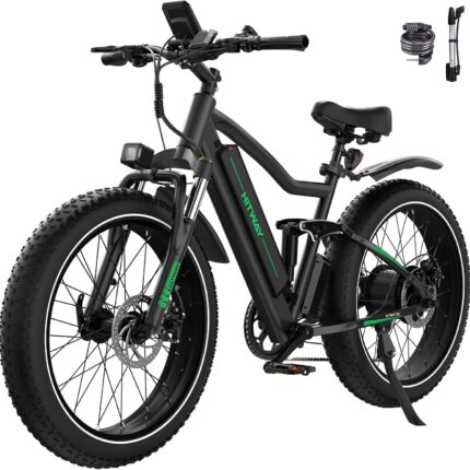 HITWAY 26" 4.0 Fat Tire Electric Bike,Electric Bicycle with 250Watt Moter 48V 15Ah Lithium Battery, 7 Speed Gear E Mountain Bike, range 70-150km
