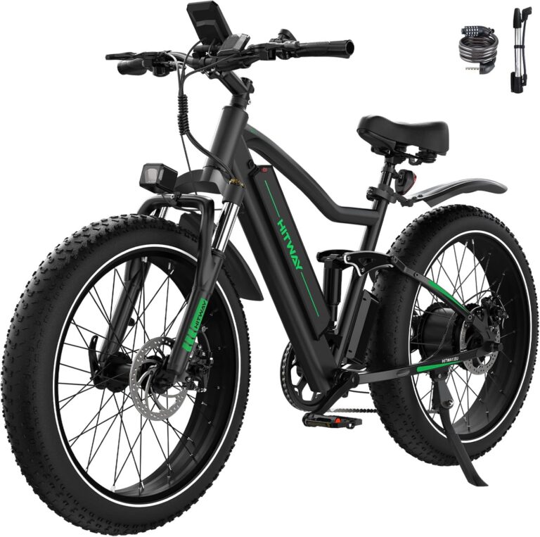 HITWAY 26" 4.0 Fat Tire Electric Bike,Electric Bicycle with 250Watt Moter 48V 15Ah Lithium Battery, 7 Speed Gear E Mountain Bike, range 70-150km