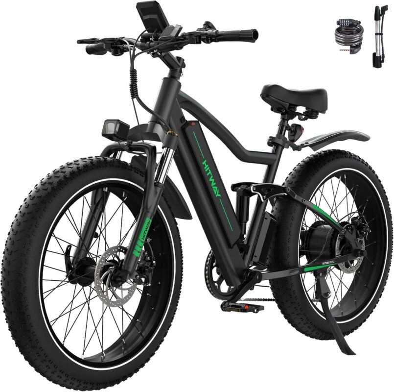HITWAY 26" 4.0 Fat Tire Electric Bike,Electric Bicycle with 250Watt Moter 48V 15Ah Lithium Battery, 7 Speed Gear E Mountain Bike, range 70-150km