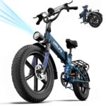URLIFE Folding Electric Bike, 20 * 4.0 Inch Fat Tire E-Bike for Adult 48V 13AH Removable Battery, 80-100KM Long Range, Full Suspension for All Terrains, Electric Mountain Bike with LED