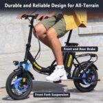 Electric Folding Bikes for Adults, 14" Electric Dirt Bike Adult, Ebikes for Adult Men Women, e Bike with Front Shock Absorber, Foldable Fat Tire e-Bike with Throttle Pedal Assist