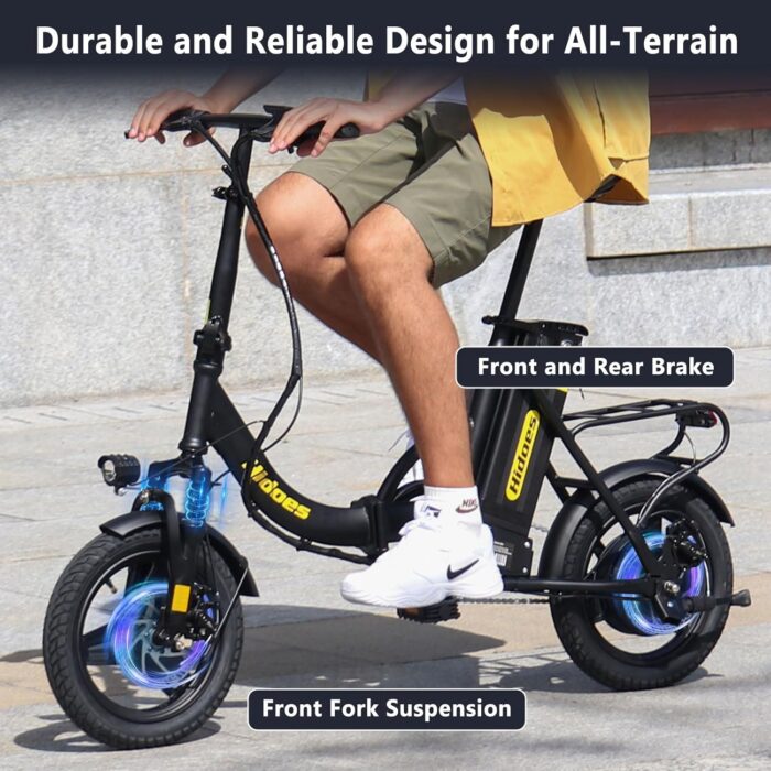 Electric Folding Bikes for Adults, 14" Electric Dirt Bike Adult, Ebikes for Adult Men Women, e Bike with Front Shock Absorber, Foldable Fat Tire e-Bike with Throttle Pedal Assist