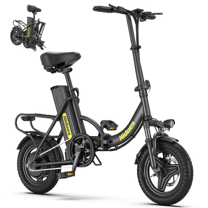 Electric Folding Bikes for Adults, 14" Electric Dirt Bike Adult, Ebikes for Adult Men Women, e Bike with Front Shock Absorber, Foldable Fat Tire e-Bike with Throttle Pedal Assist