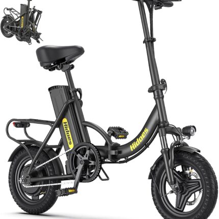 Electric Folding Bikes for Adults, 14" Electric Dirt Bike Adult, Ebikes for Adult Men Women, e Bike with Front Shock Absorber, Foldable Fat Tire e-Bike with Throttle Pedal Assist