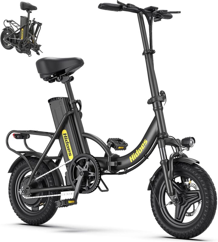 Electric Folding Bikes for Adults, 14" Electric Dirt Bike Adult, Ebikes for Adult Men Women, e Bike with Front Shock Absorber, Foldable Fat Tire e-Bike with Throttle Pedal Assist