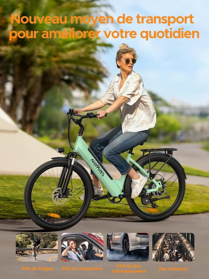MileCity1 26" Electric Bike for Adults, 7 Speed ​​Electric Bicycle with 36V 13Ah Removable Battery, 25km/h & 80-100km Range E Bike for Urban Commuters with Rear Rack, IP65 Waterproof