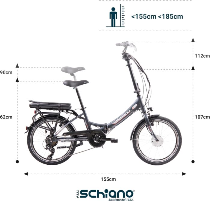 F.lli Schiano E-Star, Electric Bike for Adults, 20" Folding Bike, 36V 10.4Ah Removable Battery, 250W Motor, 40Nm, Commuter Ebike