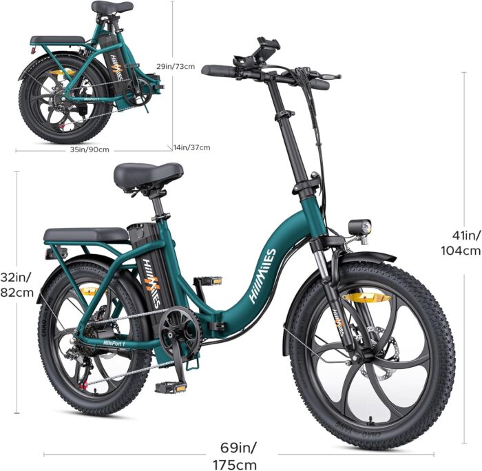 MilePort 1 Electric Bike for Adults with 36V 13AH Removable Battery, 20"*3.0" Fat Tire Folding Electric Bicycle with Top Speed ​​25KM/H &100KM Long Range, 250W Motor City Commuter Ebike