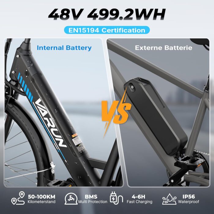 VARUN Electric Bike, 28'' City Electric Bicycle with 48V 10.4Ah Removable Battery, 55Nm 250W Motor, 100km Range, LCD Display Commuter E-bikes for Adults
