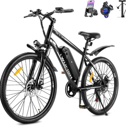 TWOFISH Electric Bike for Adults, 26" Electric Mountain Bike with 36V 15Ah Battery and 250W Motor, 100KM Max Range, 7-Speed E Bike with LED Display, Disc Brakes, Cruise Control, TF-1