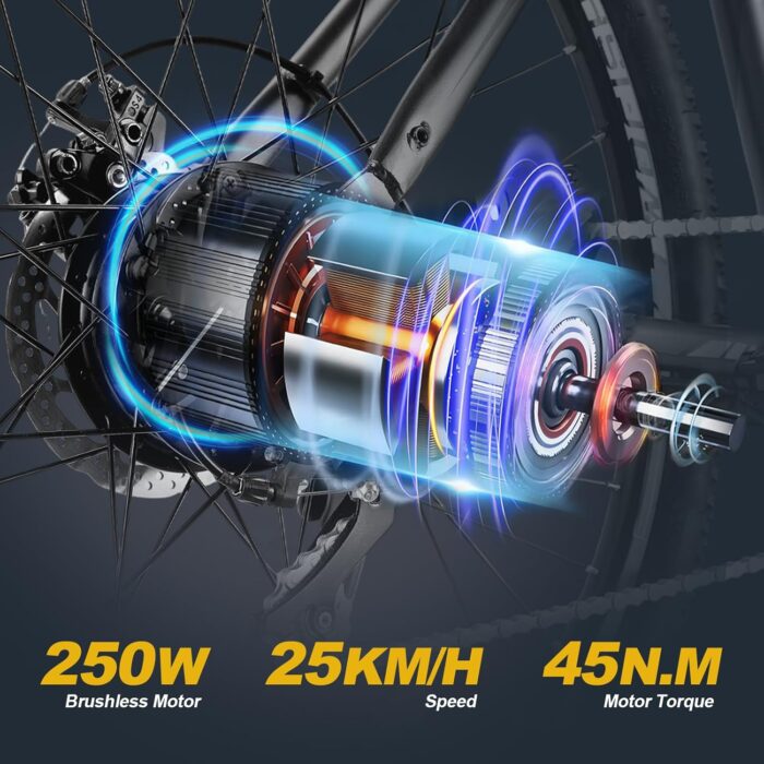 TWOFISH Electric Bike, 26" Electric Mountain Bike for Adults with 36V 15Ah Battery Max Range 100 KM 25KM/H 3 Riding Mode 7 Speed E Bike with Disc Brakes LED Display, TF-1