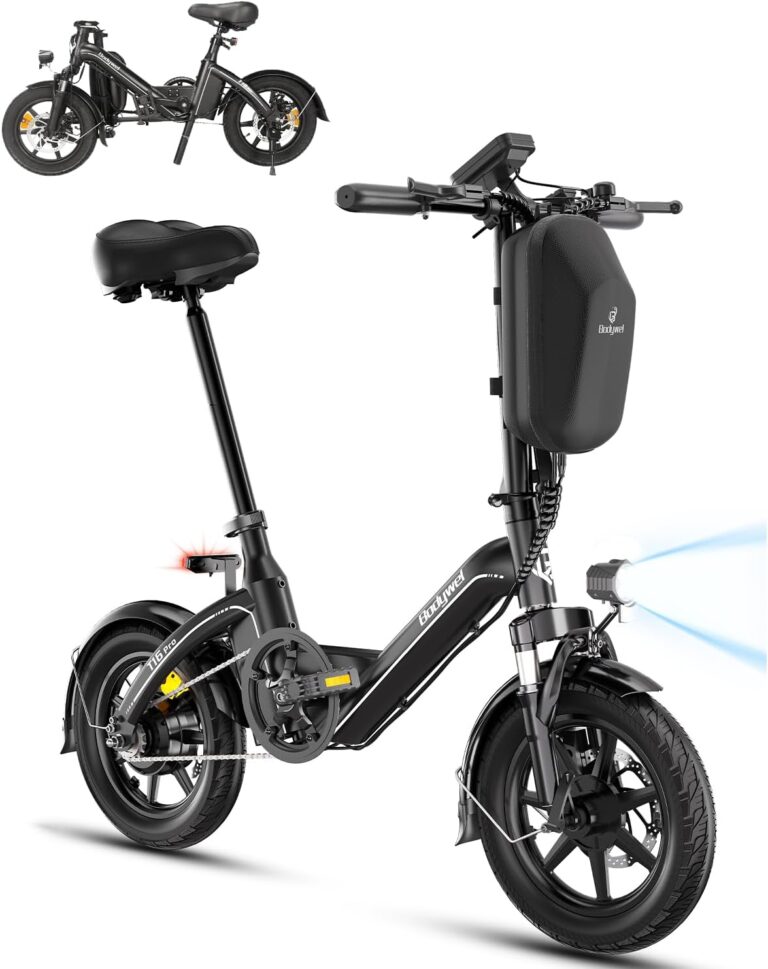Bodywel T16 PRO 14" Folding Electric Bike for Adult Teenage, Road Legal 250W E Bike with Front Suspension, Disc Brakes, 90% Pre-Assembled, 36V 10Ah, 4.5 inch Display