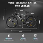 RCB adult electric bike up to 90km (35km in pure electric mode), RK15 commuter mountain e-bike, 26-inch wear-resistant tires & shock-absorbing front suspension 7-speed 36V removable battery