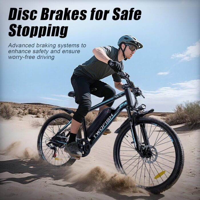 TWOFISH Electric Bike, 26" Electric Mountain Bike for Adults with 36V 15Ah Battery Max Range 100 KM 25KM/H 3 Riding Mode 7 Speed E Bike with Disc Brakes LED Display, TF-1