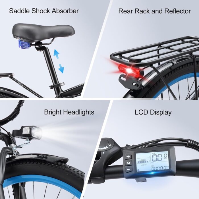 K820 250W Road Legal Electric Bike​ 40 Miles Range, 21 Speeds e bikes,Electric Bicycle Front Suspension,48V17.5AH Removable Waterproof Battery Commuter Ebike for UK Hills/City Riding