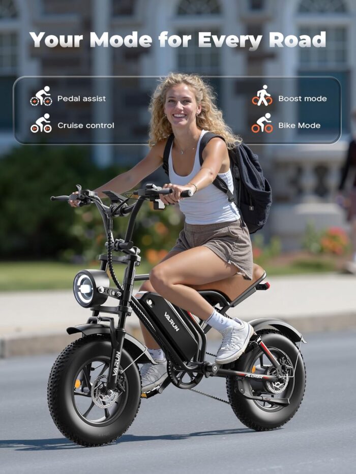 VARUN Electric Bike, 16" x 4.0 Fat Tire E-Bike with 48V 624Wh Battery, Max 62 Miles Range, LCD Display with 5 PAS, Full Suspension & Indicators, All-terrain Electric Dirt Bike for Adults and Teens