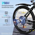 RCB adult electric bike up to 90km (35km in pure electric mode), RK15 commuter mountain e-bike, 26-inch wear-resistant tires & shock-absorbing front suspension 7-speed 36V removable battery