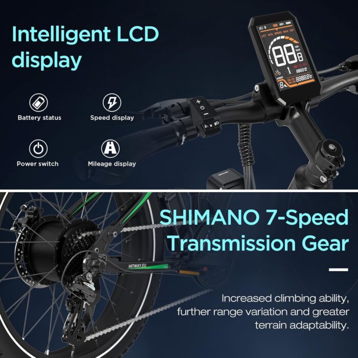 HITWAY 26" 4.0 Fat Tire Electric Bike,Electric Bicycle with 250Watt Moter 48V 15Ah Lithium Battery, 7 Speed Gear E Mountain Bike, range 70-150km