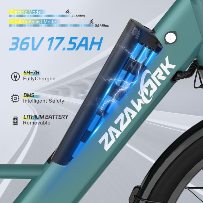 Electric Bike for Adults with 17.5AH Battery - 250W Ebike 40-90KM Range - 26" Mens Electric Bicycle with 7 Speed & Front Suspension - Commuter E Bike with LED Lights and LCD Display