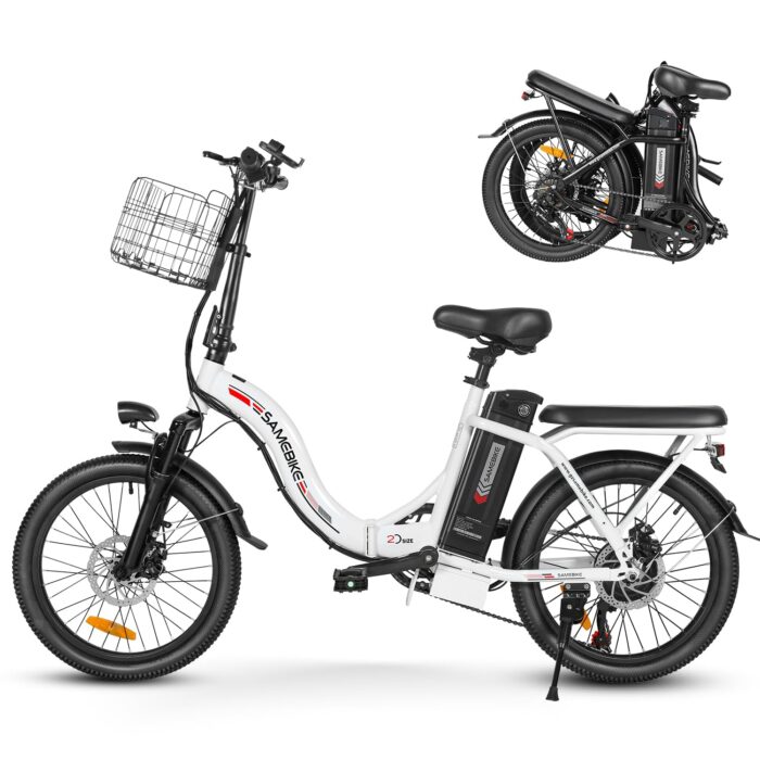 SAMEBIKE Foldable Electric Bike for Adults,20" Fat Tire Ebike with 7 Speed, Max Range 110KM, Dual Shock Absorber, E-bike for Commuting and Off-Road Adventures