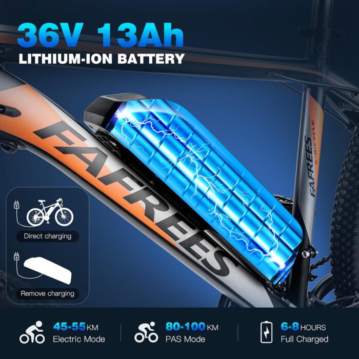 Fafrees Electric Bike, 26" Electric Bikes for Adults, 36V 13Ah Removable Battery Pedal Assist Ebikes for Men Women, 250W Electric Bicycle for City, 25KM/H 21-Speed MTB, HAILONG ONE Black