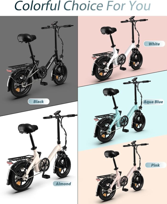 Bodywel T16 PRO 14" Folding Electric Bike for Adult Teenage, Road Legal 250W E Bike with Front Suspension, Disc Brakes, 90% Pre-Assembled, 36V 10Ah, 4.5 inch Display