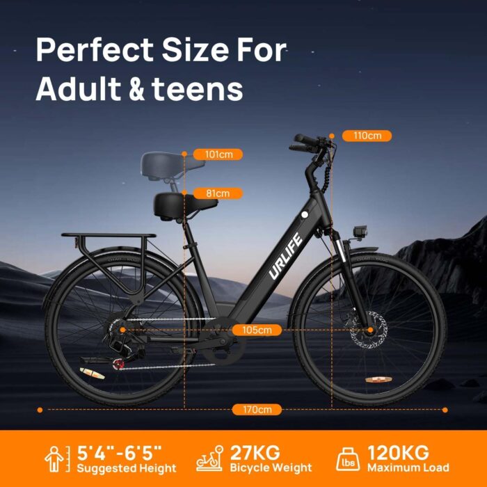 URLIFE 26" Electric Bikes for Adults, Mountain Bike with LCD Display, 36V 13AH Removable Battery 250W Powerful Motor, 7-Speed Derailleur 80KM Max Range Ebike Commute MTB