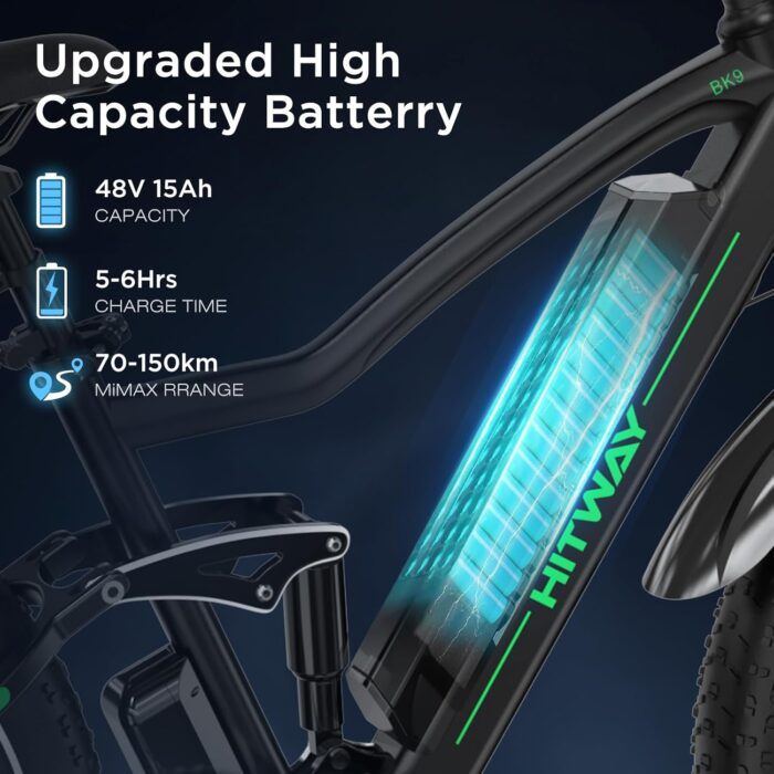 HITWAY 26" 4.0 Fat Tire Electric Bike,Electric Bicycle with 250Watt Moter 48V 15Ah Lithium Battery, 7 Speed Gear E Mountain Bike, range 70-150km