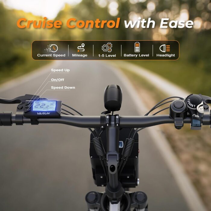 VARUN Electric Bike for Adults, 26'' Electric Mountain Bike with 48V 374.4Wh Battery, Dual Suspension, 7 Speed Gear, Range 70 KM, LCD-Display, Folding Ebike for Men and Women