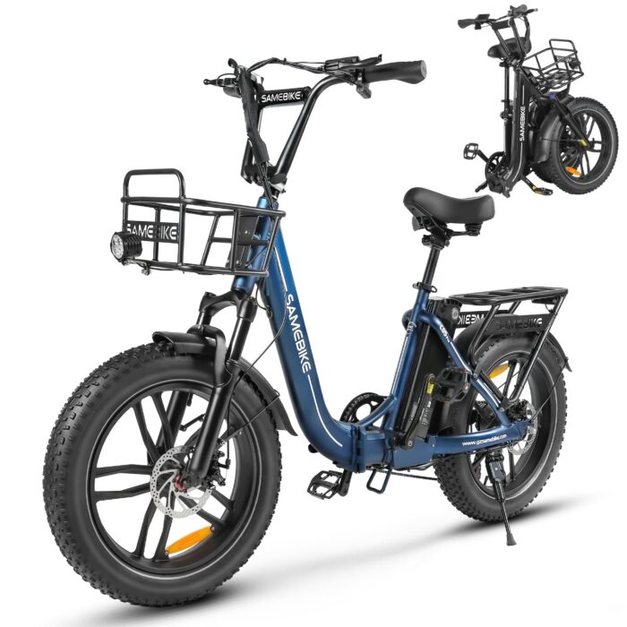 SAMEBIKE Foldable Electric Bike for Adults,20" Fat Tire Ebike with 7 Speed, Max Range 110KM, Dual Shock Absorber, E-bike for Commuting and Off-Road Adventures
