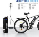 RCB adult electric bike up to 90km (35km in pure electric mode), RK15 commuter mountain e-bike, 26-inch wear-resistant tires & shock-absorbing front suspension 7-speed 36V removable battery