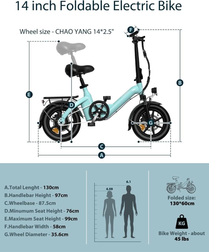 Bodywel T16 PRO 14" Folding Electric Bike for Adult Teenage, Road Legal 250W E Bike with Front Suspension, Disc Brakes, 90% Pre-Assembled, 36V 10Ah, 4.5 inch Display