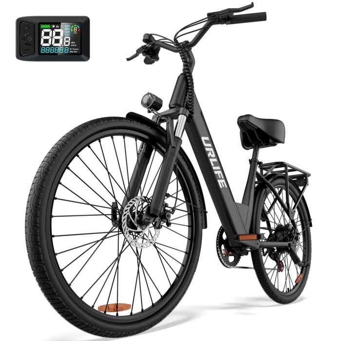 URLIFE 26" Electric Bikes for Adults, Mountain Bike with LCD Display, 36V 13AH Removable Battery 250W Powerful Motor, 7-Speed Derailleur 80KM Max Range Ebike Commute MTB