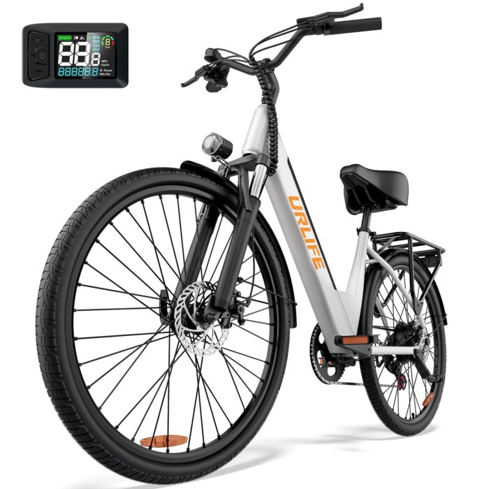 URLIFE 26" Electric Bikes for Adults, Mountain Bike with LCD Display, 36V 13AH Removable Battery 250W Powerful Motor, 7-Speed Derailleur 80KM Max Range Ebike Commute MTB