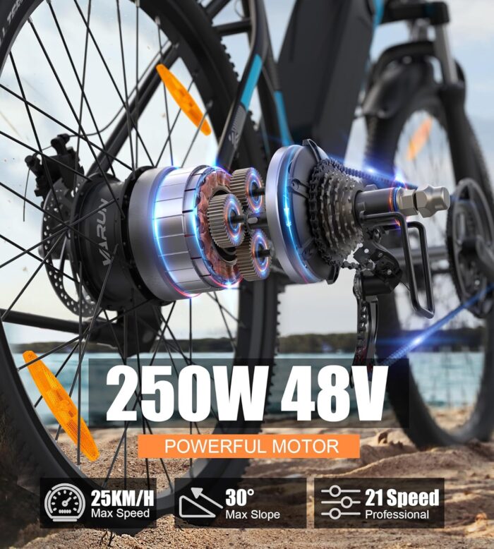 VARUN Electric Bike, 27.5" Electric Mountain Bikes with 48V 13Ah (624Wh) Removable Battery, APP, 250W 55Nm Motor, 21 Speed Gear, E-bike for Men and Women